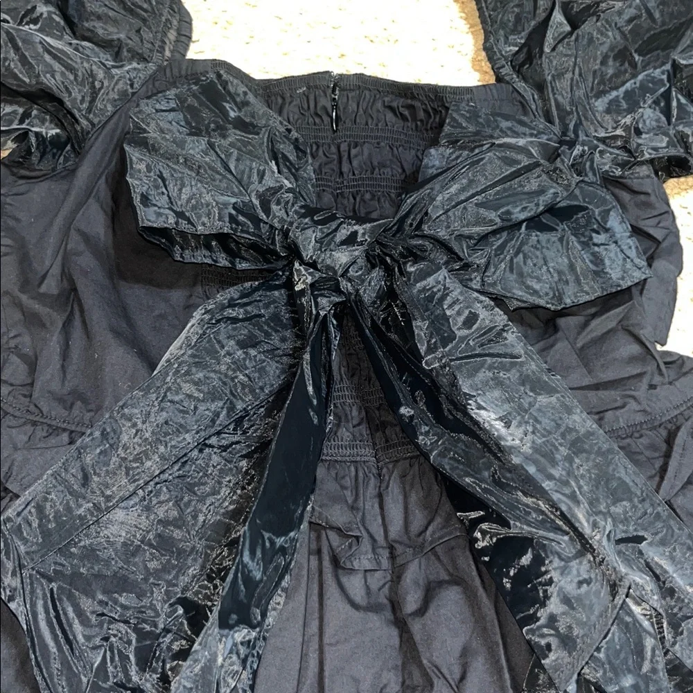 CLEOBELLA Soledad Organza Puff Sleeve & Bow Square Neck Tiered Mini Dress Black - Picture 5 of 8
